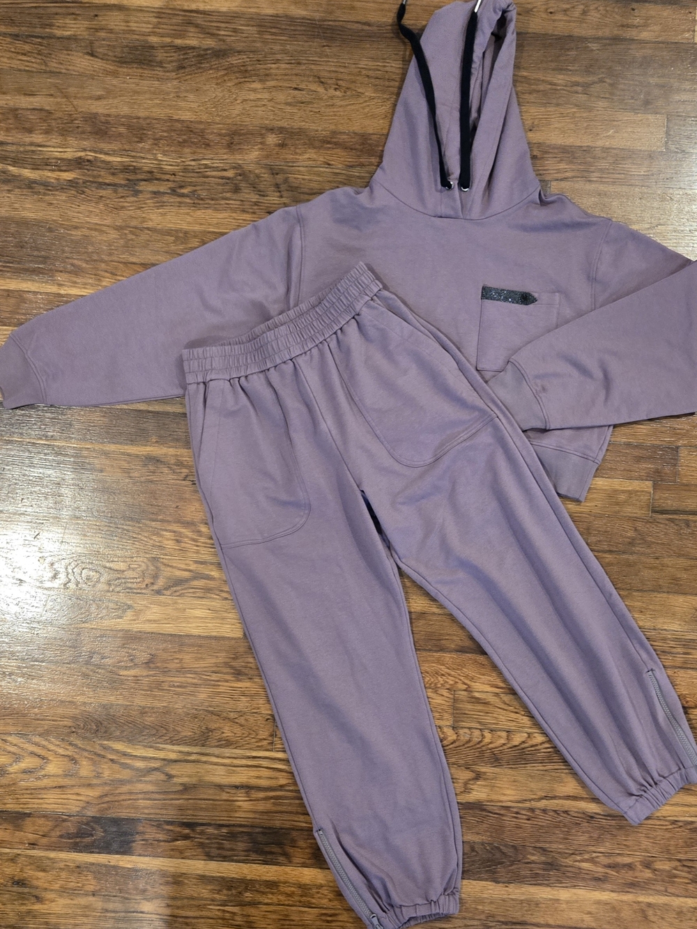 Brunello Cucinelli Mauve French Terry Hoodie & Jogger Set L Cropped Travelwear